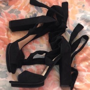 Black Suede Lace Up Platform Heels